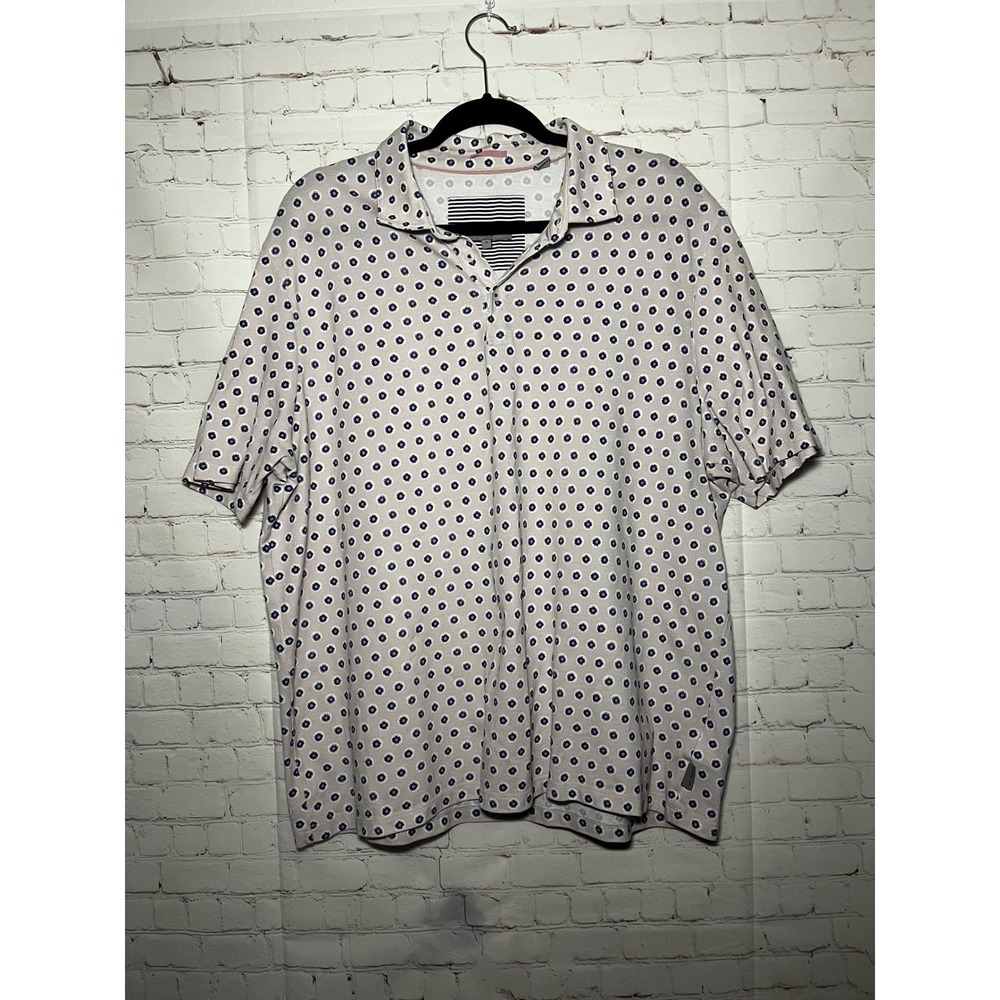 Ted Baker London Men's Short Sleeve‎ Polo Shirt Size 7 Large Print Button Up